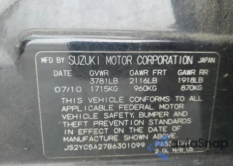 2011 Suzuki Sx4 Le из США, поврежденный, VIN JS2YC5A27B6301099